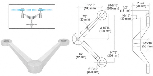 CRL Polished Stainless Double Arm "V"  Heavy Duty Post or Column Mount Spider Fitting