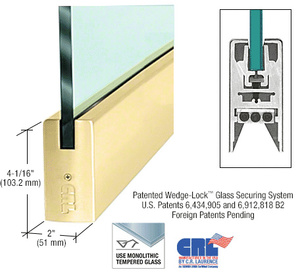 CRL Polished Brass 1/2" Glass 4" Square Door Rail Without Lock - 35-3/4" Length