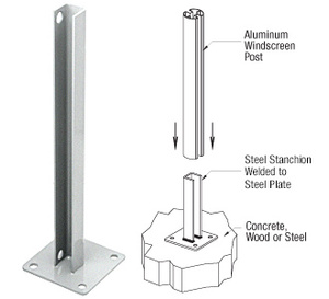 CRL Metallic Silver AWS Steel Stanchion for 135 Degree Rectangular Center Posts