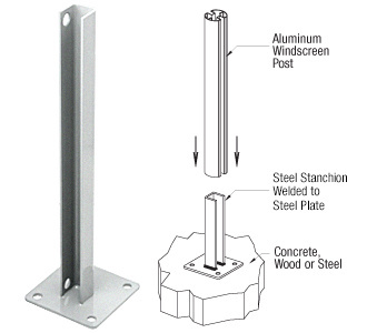 CRL Metallic Silver AWS Steel Stanchion for 135 Degree Rectangular Center Posts