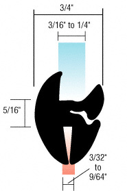 CRL Two-Piece Self-Sealing Weatherstrip for 3/32" to 9/64" Panel or 3/16" to 1/4" Glass