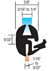 CRL One-Piece Self-Sealing Universal Weatherstrip for 1/16" to 3/32" Panel or  3/16" to 1/4" Glass