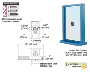 CRL Painted (Specify) Aluminum Narrow Inset Frame Exterior Glazed Exchange Window With 18" Shelf and Deal Tray