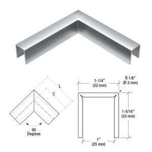 CRL Polished Stainless 11 Gauge 90 Degree Horizontal Corner for 3/4" Glass Crisp Corner Low Profile Cap Rail