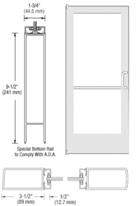 CRL-U.S. Aluminum White KYNAR® Paint 400 Series Medium Stile Inactive Leaf of Pair 3'0 x 7'0 Offset Hung with Pivots for Surf Mount Closer Complete Door Std. Lock and 9-1/2" Bottom Rail