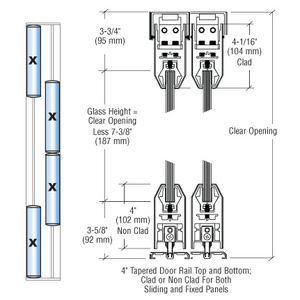 CRL Polished Stainless XXXX Format Sliding Door Entrance System - 4" Top and Bottom Tapered Rail