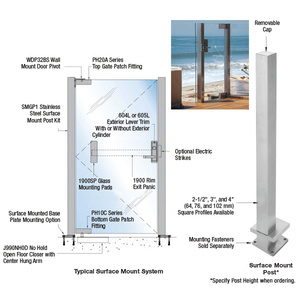 CRL Brushed Stainless Steel Surface Mount Post Kit for Gates