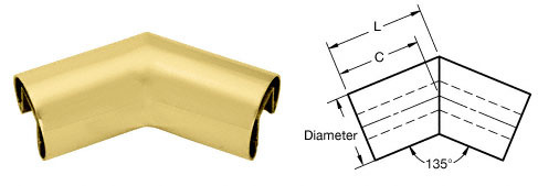 CRL Satin Brass 2-1/2" Diameter 135 Degree Horizontal Corner for 1/2 or 5/8" Glass Cap Railing