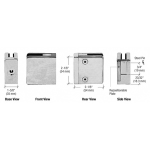 CRL Satin Chrome Z-Series Square Type Flat Base Zinc Clamp for 3/8" and 1/2" Glass with Repositionable Plate