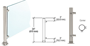 CRL Brushed Stainless 24" High 1" Round PP58 Slimline Series Straight Front Counter/Partition Corner Post