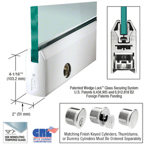 CRL Polished Stainless 1/2" Glass 4" Tapered Door Rail With Lock - 35-3/4" Length