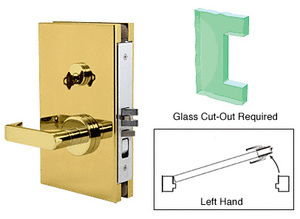 CRL Polished Brass 6" x 10" LH Center Lock with Deadlatch in Office Function