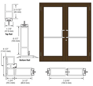 CRL-U.S. Aluminum Bronze Black Anodized Custom Pair Series 800 Durafront Medium Stile Butt Hinge Entrance Doors for Surface Mount Door Closers
