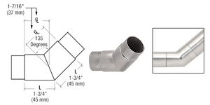 CRL Brushed Stainless 135 Degree Flush Angle for 1-1/2" Tubing