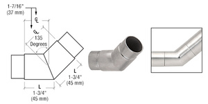 CRL Coude en affleurement pour tube de 38 mm (1-1/2 po), 135°, acier inoxydable brossé