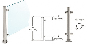 CRL Brushed Stainless 18" High 1" Round PP56 Slimline Series Straight Front Counter/Partition 135 Degree Post