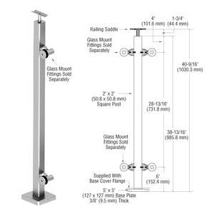 CRL 316 Polished Stainless 42" P1 Series End Post Railing Kit