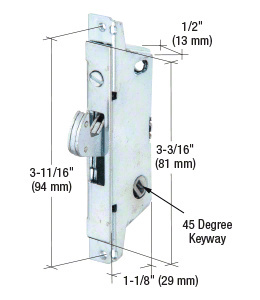 CRL 1/2" Wide Square End Face Plate Mortise Lock for Adams Rite® Doors with 45 Degree Keyway