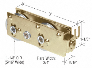 CRL 1-1/8" Tandem Steel Ball Bearing Sliding Glass Door Rollers with 9/16" Wide Housing