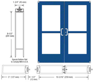 CRL-U.S. Aluminum Custom KYNAR® Paint Custom Pair Series 550 Wide Stile Offset Pivot Entrance Door With Panics for Surface Mount Door Closers