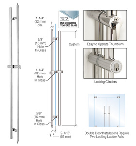 CRL Polished Stainless LLPA Series Custom Length Up To 108" Ladder Pull - Lock Up & Down
