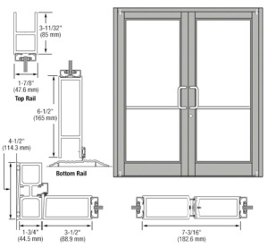 CRL-U.S. Aluminum Clear Anodized Custom Pair Series 800 Durafront Medium Stile Offset Pivot Entrance Doors for Surface Mount Door Closers