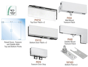 CRL Satin Anodized European Patch Door Kit for Double Doors for Use with Fixed Transom and One Sidelite - Without Lock