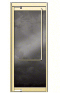 CRL Premium Satin Brass Aluminum Temp Glass no stile for 1/2" Glazing; Satin Brass 4" Top Rail; 4 3/4" Bottom Rail; Exposed Hinge Tube; LHR Door with Lock