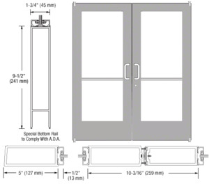 CRL-U.S. Aluminum Clear Anodized Custom Pair Series 550 Wide Stile Offset Pivot Entrance Doors for Surface Mount Door Closers