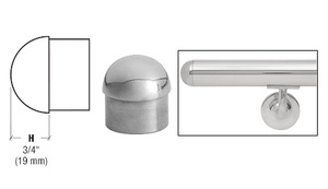 CRL Polished Stainless Dome End Cap for 1-1/2" Tubing