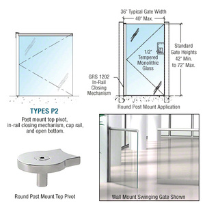 CRL Polished Stainless 1202 Series Custom Post Mounted Gate w/In-Rail Closing Mechanism, Cap Rail, and Open Bottom