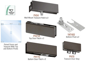 CRL Black Bronze Anodized European Patch Door Kit for Double Doors for Use with Fixed Transom - Without Lock