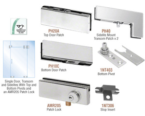 CRL Brushed Stainless North American Patch Door Kit for Use with Fixed Transom and Two Sidelites - With Lock