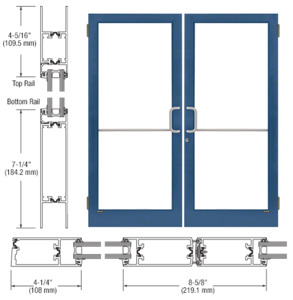 CRL-U.S. Aluminum Custom KYNAR® Paint Custom Pair Series 400T Thermal Medium Stile Butt Hinge Entrance Door for Overhead Concealed Door Closers