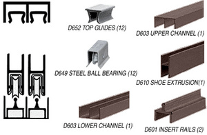 CRL Duranodic Bronze Anodized Deluxe Track Assembly D603 Upper and D601 Rail with Steel Ball Bearing Wheels