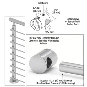 CRL 316 Polished Stainless Left End Standoff Connector (Radius Back)