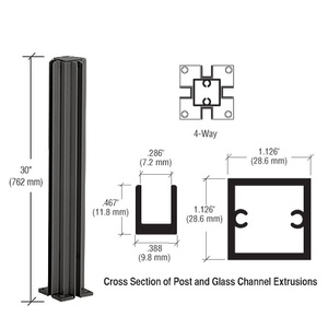 CRL Semi-Gloss Black 30" 4-Way Design Series Partition Post
