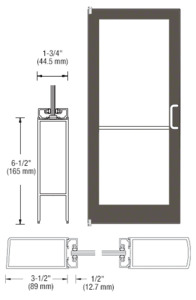 CRL-U.S. Aluminum Bronze Black Anodized 400 Series Medium Stile Inactive Leaf of Pair 3'0 x 7'0 Offset Hung with Pivots for Surface Mount Closer Complete Door Std. MS Lock and Bottom Rail