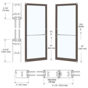 CRL-U.S. Aluminum Dark Bronze/Black Anodized Class 1 Custom Pair Series 250T Narrow Stile Offset Pivot Thermal Entrance Doors for Surface Mount Door Closers