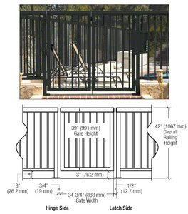 CRL Matte Black 36" 200 Series Aluminum Railing System Gate With Picket for 1/4" to 3/8" Glass