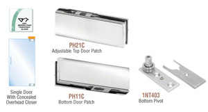 CRL Polished Stainless European Patch Door Kit for Use with Overhead Door Closer - Without Lock