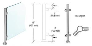 CRL Brushed Stainless 18" x 1" PP49 Slimline Series Round Partition 135 Degree Post