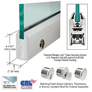 CRL Brushed Stainless 1/2" Glass 4" Tapered Door Rail With Lock - 35-3/4" Length