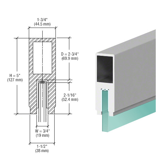 CRL-Blumcraft® Mill Finish 637 Series 1-3/4" x 5" Aluminum Cap Rail 120" Length
