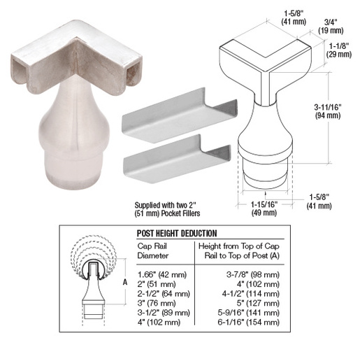 CRL 316 Brushed Stainless CRS Top Rail Adaptor for 90º Corner Post