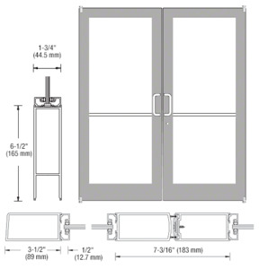 CRL-U.S. Aluminum Clear Anodized Custom Pair Series 400 Medium Stile Offset Pivot Entrance Doors for Surface Mount Door Closers