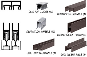 CRL Duranodic Bronze Anodized Deluxe Track Assembly D603 Upper and D601 Rail with Nylon Wheels