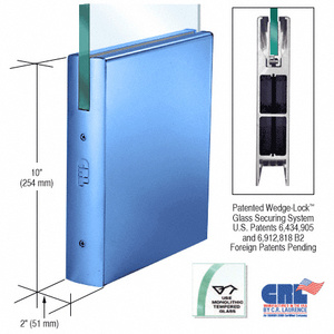 CRL Custom Color 1/2" Glass 10" Square Door Rail Without Lock - Custom Length