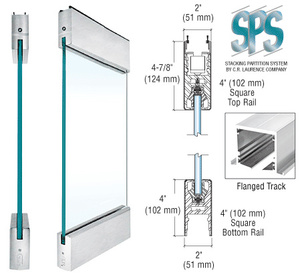 CRL Brushed Stainless Type 4 Flanged SPS with 4" Square Rails Top and Bottom