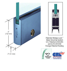 CRL Custom Color 1/2" Glass 6" Square Door Rail With Lock - Custom Length